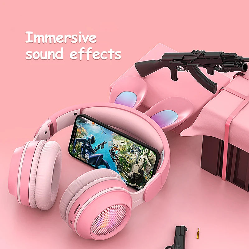 Auriculares Bluetooth Inalámbricos con Orejas de Conejo kawaii