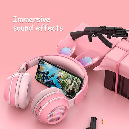 Auriculares Bluetooth Inalámbricos con Orejas de Conejo kawaii