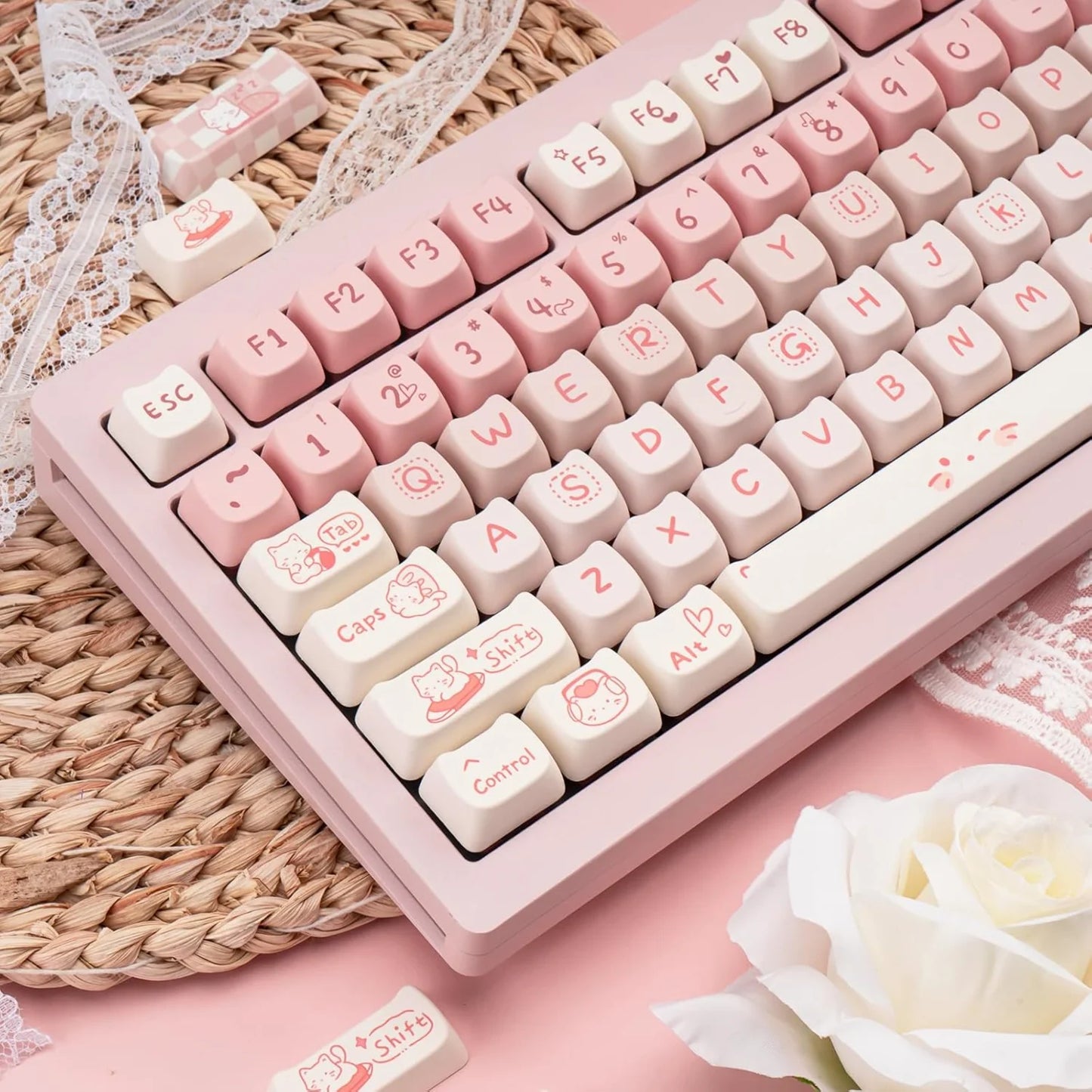 Keycaps de Gatito Rosa (134 teclas)