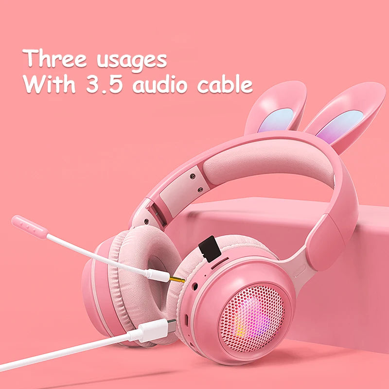 Auriculares Bluetooth Inalámbricos con Orejas de Conejo kawaii