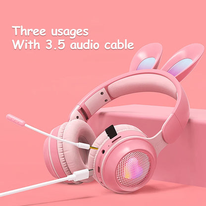 Auriculares Bluetooth Inalámbricos con Orejas de Conejo kawaii