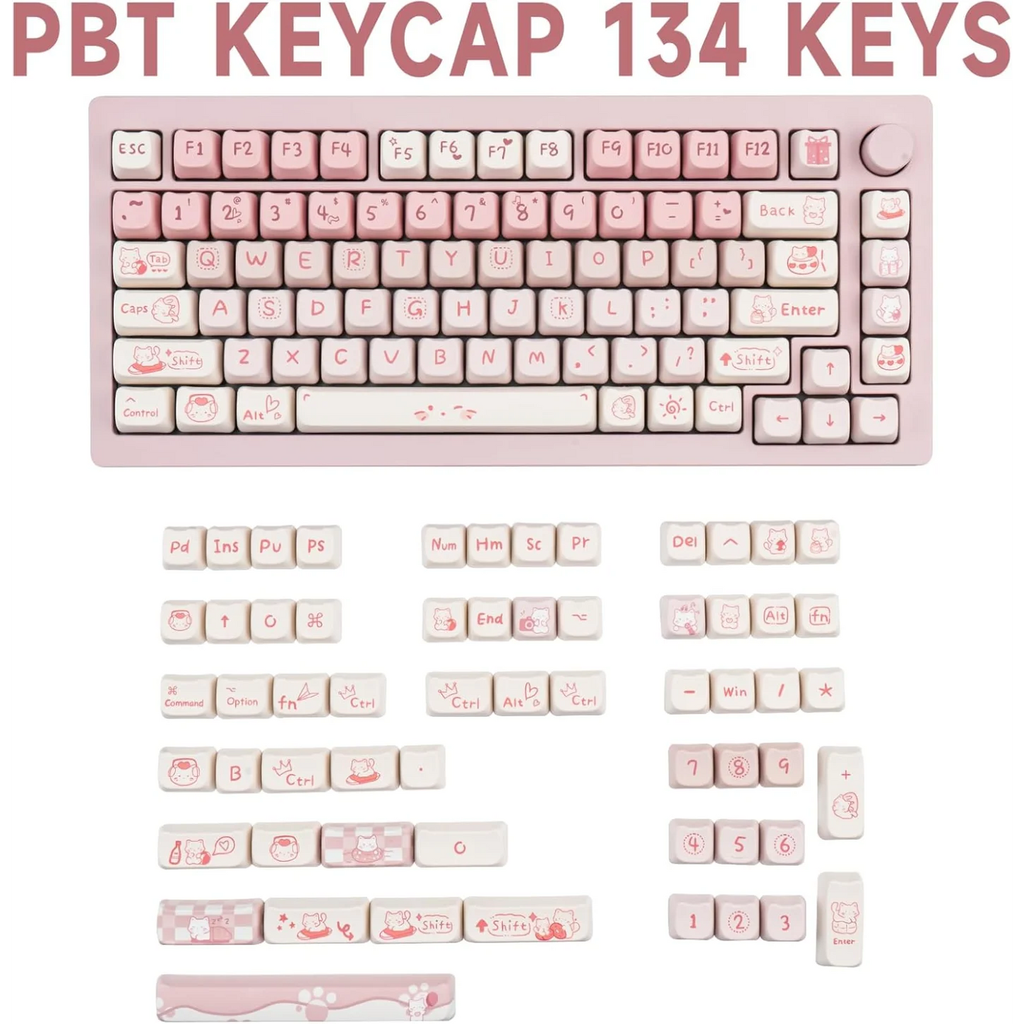 Keycaps de Gatito Rosa (134 teclas)