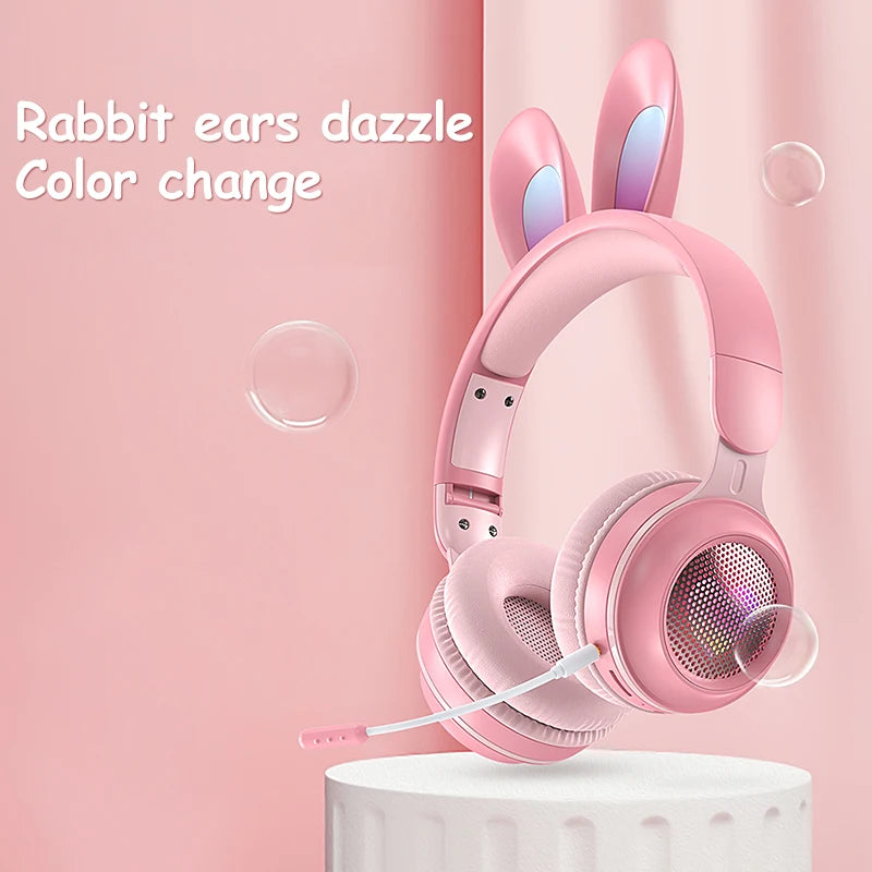 Auriculares Bluetooth Inalámbricos con Orejas de Conejo kawaii